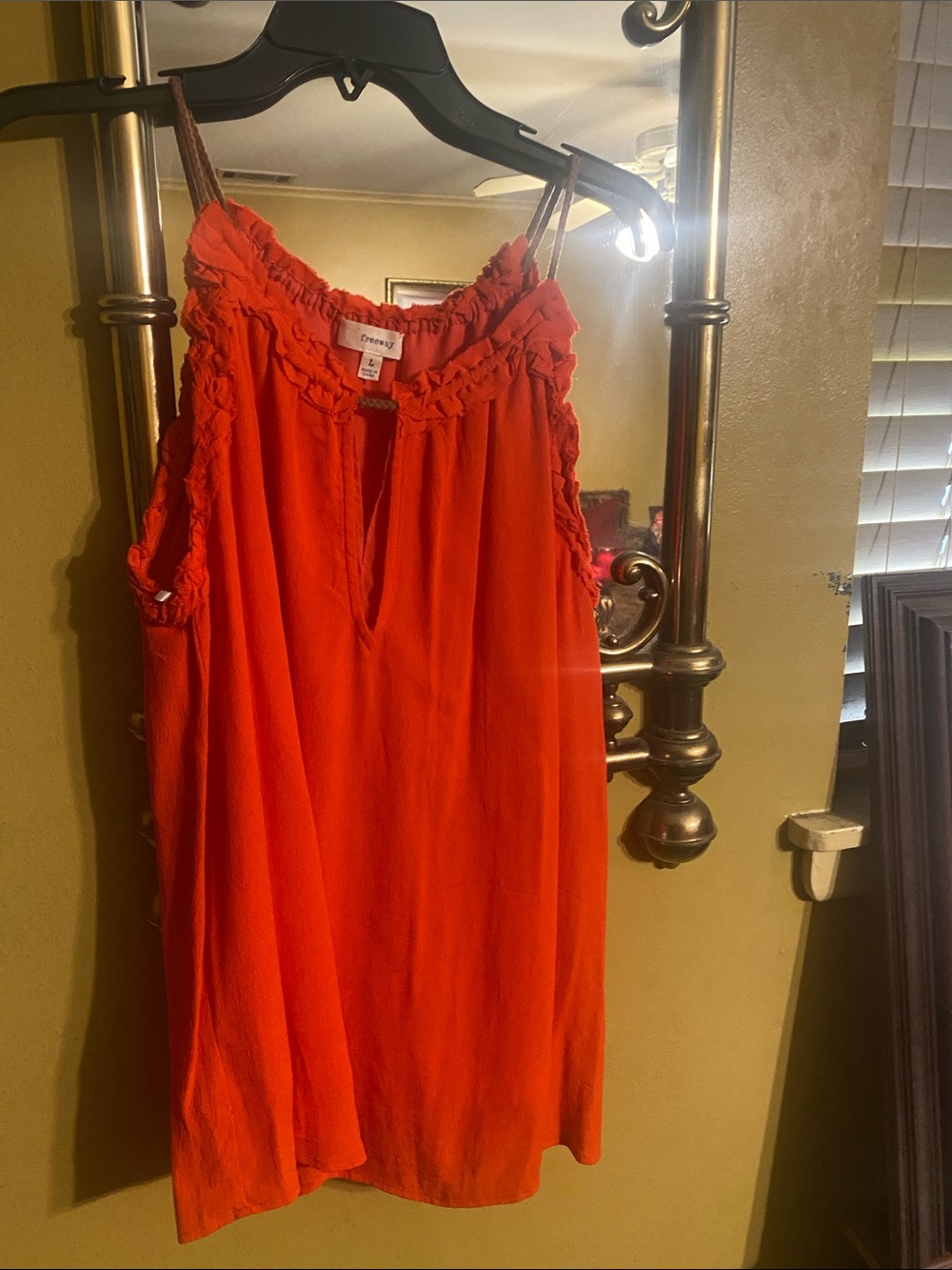 Freeway Bright Orange Ruffle-Trim Sleeveless Top
